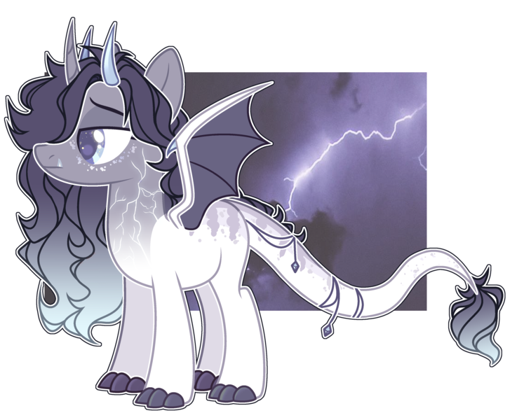 Size: 3624x2952 | Tagged: safe, artist:chococolte, derpibooru import, oc, unofficial characters only, bat pony, pony, female, high res, horns, lightning, mare, simple background, solo, transparent background