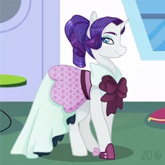 Size: 1024x1024 | Tagged: safe, artist:mavdpie, derpibooru import, rarity, pony, unicorn, rarity investigates, alternate hairstyle, clothes, colored pupils, dress, female, mare, ponytail, profile, smiling, solo