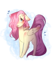 Size: 600x800 | Tagged: safe, artist:sablesapphireart, derpibooru import, fluttershy, pegasus, pony, blushing, cute, female, floppy ears, flower, flower in hair, hair over one eye, heart, mare, missing cutie mark, shyabetes, simple background, solo, transparent background