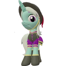 Size: 638x720 | Tagged: safe, artist:topsangtheman, derpibooru import, cornetta, pony, unicorn, 3d, clothes, hat, looking at you, looking down, looking down at you, simple background, solo, source filmmaker, transparent background, uniform