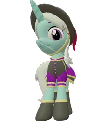Size: 638x720 | Tagged: safe, alternate version, artist:topsangtheman, derpibooru import, cornetta, pony, unicorn, 3d, clothes, hat, looking at you, looking down, looking down at you, simple background, solo, source filmmaker, transparent background, uniform