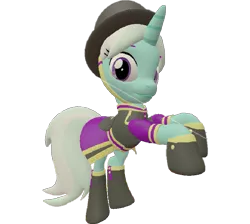 Size: 805x720 | Tagged: safe, artist:topsangtheman, derpibooru import, cornetta, pony, unicorn, 3d, clothes, hat, looking at you, raised hoof, simple background, solo, source filmmaker, transparent background, uniform