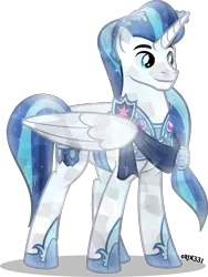 Size: 3009x4000 | Tagged: safe, artist:orin331, derpibooru import, shining armor, alicorn, crystal pony, pony, alicornified, armor, clothes, crystal alicorn, crystal pony armor, crystallized, laurel wreath, male, older, prince, prince shining armor, race swap, simple background, smiling, solo, stallion, transparent background