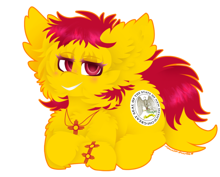 Size: 1024x824 | Tagged: safe, artist:vanillaswirl6, derpibooru import, oc, oc:new mexico, unofficial characters only, pony, bracelet, fluffy, jewelry, male, necklace, prone, simple background, sitting, transparent background, vanillaswirl6's state ponies