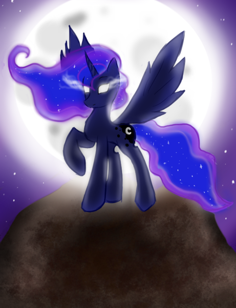 Size: 589x767 | Tagged: alicorn, artist:slytherinakatsuki, derpibooru import, full moon, moon, night, princess luna, safe, solo, spread wings, white eyes, wings