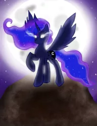 Size: 589x767 | Tagged: alicorn, artist:slytherinakatsuki, derpibooru import, full moon, moon, night, princess luna, safe, solo, spread wings, white eyes, wings