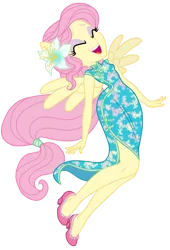 Size: 612x900 | Tagged: safe, artist:sapphiregamgee, derpibooru import, fluttershy, equestria girls, cheongsam, clothes, flower, flower in hair, ponied up, simple background, solo, transparent background