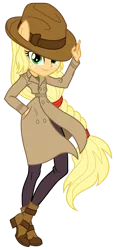 Size: 421x900 | Tagged: safe, artist:sapphiregamgee, derpibooru import, applejack, equestria girls, clothes, fedora, hat, ponied up, simple background, solo, transparent background, trenchcoat