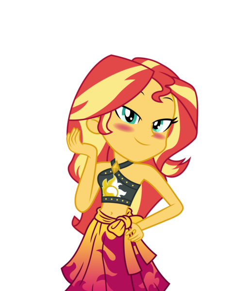 Size: 1024x1194 | Tagged: safe, artist:emeraldblast63, derpibooru import, sunset shimmer, equestria girls, bedroom eyes, blushing, clothes, looking at you, sarong, simple background, solo, swimsuit, transparent background