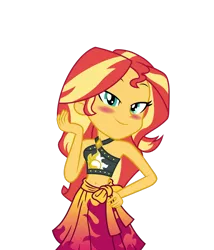 Size: 1024x1194 | Tagged: safe, artist:emeraldblast63, derpibooru import, sunset shimmer, equestria girls, bedroom eyes, blushing, clothes, looking at you, sarong, simple background, solo, swimsuit, transparent background