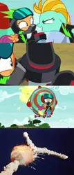 Size: 636x1492 | Tagged: abuse, challenger, derpibooru import, edit, edited screencap, explosion, lightning dust, rocket, scootabuse, scootaloo, screencap, semi-grimdark, the washouts (episode)