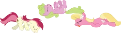 Size: 13875x3771 | Tagged: safe, artist:wissle, derpibooru import, daisy, flower wishes, lily, lily valley, roseluck, earth pony, pony, applebuck season, absurd resolution, fainted, female, flower trio, lying, lying down, mare, on back, playing dead, simple background, the horror, tongue out, transparent background, vector
