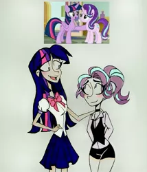 Size: 2379x2782 | Tagged: alicorn, artist:citi, derpibooru import, height difference, human, humanized, safe, scene interpretation, screencap, screencap reference, starlight glimmer, traditional art, twilight sparkle, twilight sparkle (alicorn)