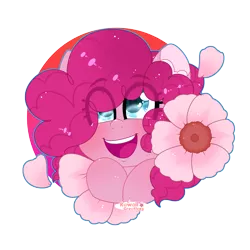 Size: 4000x4000 | Tagged: safe, artist:kawaiicofficial, artist:kawaiicreative, derpibooru import, part of a set, pinkie pie, earth pony, pony, absurd resolution, bust, cute, diapinkes, eye clipping through hair, female, flower, heart eyes, mare, open mouth, portrait, simple background, solo, transparent background, wingding eyes