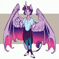 Size: 4096x4096 | Tagged: absurd resolution, alicorn, alternate hairstyle, anthro, artist:earthsong9405, bat wings, clothes, coat markings, colored hooves, colored wings, cool, curved horn, derpibooru import, ear fluff, fangs, female, glasses, gradient wings, heterochromia, horn, hybrid, jewelry, large wings, leg fluff, leonine tail, looking at you, medal, medallion, necklace, safe, short hair, shrug, skinny, smiling, solo, sparkles, sunglasses, thin, twilight sparkle, twilight sparkle (alicorn), unguligrade anthro, watch, wing claws, wings