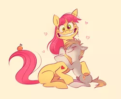 Size: 1607x1313 | Tagged: safe, artist:imalou, derpibooru import, oc, oc:cookie malou, oc:orange artifact, unofficial characters only, earth pony, pony, anxious, blushing, duo, duo female, ecstasy, female, food, hug, love, orange