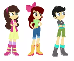 Size: 650x537 | Tagged: safe, artist:curtis-parish, derpibooru import, apple bloom, scootaloo, sweetie belle, human, equestria girls, apple bloom's bow, belt, boots, bow, clothes, cutie mark crusaders, hair bow, hoodie, human coloration, jacket, jeans, looking at something, natural eye color, natural hair color, pants, realistic, shirt, shoes, shorts, simple background, skirt, white background