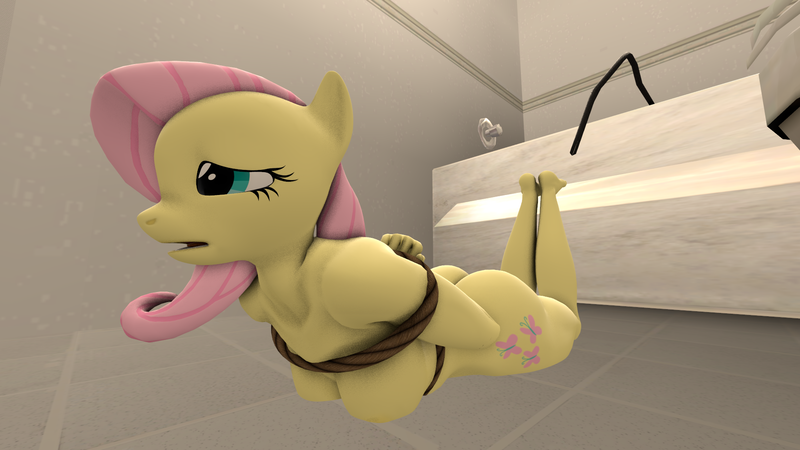 Size: 1920x1080 | Tagged: questionable, artist:wangdachui, derpibooru import, fluttershy, anthro, bat pony, plantigrade anthro, series:in bathroom, 3d, arm behind back, bathroom, bathtub, bondage, box tied, breasts, busty fluttershy, butt, female, flutterbat, flutterbutt, hose, imminent anal insertion, imminent insertion, nipples, nudity, open mouth, prone, race swap, rope, solo, solo female, source filmmaker, story included, tied up, toilet, wingless, wingless anthro