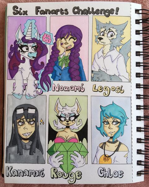 Size: 1080x1350 | Tagged: safe, artist:papxya___, derpibooru import, rarity, anthro, bat, human, pony, unicorn, wolf, six fanarts, anthro with ponies, beastars, braid, breasts, chaos emerald, chloe price, clothes, crossover, female, gloves, irl, jewelry, legosi (beastars), life is strange, love live! school idol project, makeup, male, mare, necklace, nozomi toujou, photo, rouge the bat, smiling, sonic the hedgehog (series), traditional art, unshorn fetlocks