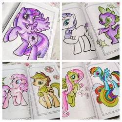 Size: 1024x1024 | Tagged: safe, artist:jessica_lane_oliveira, derpibooru import, applejack, fluttershy, pinkie pie, rainbow dash, rarity, spike, twilight sparkle, twilight sparkle (alicorn), alicorn, dragon, earth pony, pegasus, pony, unicorn, female, flying, hat, irl, male, mane seven, mane six, mare, photo, raised hoof, rearing, smiling, traditional art