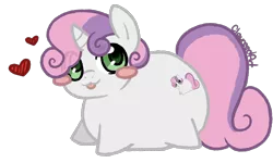 Size: 2000x1200 | Tagged: safe, artist:cloureed, derpibooru import, sweetie belle, pony, unicorn, :p, alternate cutie mark, blush sticker, blushing, chonk, chubbie belle, chubby, cute, diasweetes, floating heart, heart, meme, simple background, solo, tongue out, transparent background