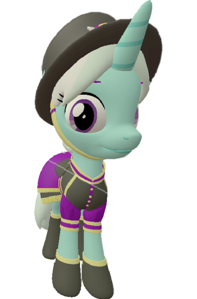 Size: 475x720 | Tagged: safe, artist:topsangtheman, derpibooru import, cornetta, pony, unicorn, 3d, aside glance, clothes, hat, looking at you, sideways glance, simple background, solo, source filmmaker, transparent background, uniform