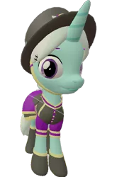 Size: 475x720 | Tagged: safe, artist:topsangtheman, derpibooru import, cornetta, pony, unicorn, 3d, aside glance, clothes, hat, looking at you, sideways glance, simple background, solo, source filmmaker, transparent background, uniform