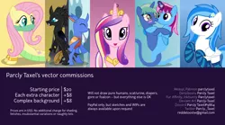 Size: 9000x5000 | Tagged: safe, artist:parclytaxel, derpibooru import, fluttershy, princess cadance, oc, oc:mordyling, oc:nova spark, oc:ocelli, oc:parcly taxel, oc:winter white, alicorn, changedling, changeling, genie, genie pony, lamia, monster pony, original species, pegasus, pony, tatzlpony, ain't never had friends like us, albumin flask, .svg available, absurd resolution, advertisement, alicorn oc, changedling oc, changeling hive, changeling oc, clothes, commission info, female, flower, flower in hair, horn, hug, looking at you, magic, male, mare, monster mare, open mouth, rearing, smiling, socks, striped socks, vector, wings