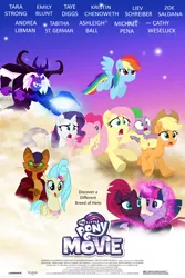 Size: 2946x4419 | Tagged: safe, artist:ejlightning007arts, derpibooru import, applejack, capper dapperpaws, fluttershy, pinkie pie, princess skystar, rainbow dash, rarity, spike, storm king, tempest shadow, twilight sparkle, twilight sparkle (alicorn), alicorn, earth pony, hippogriff, pegasus, unicorn, my little pony: the movie, broken horn, eye scar, glowing horn, horn, mane seven, mane six, poster, running, scar, scared, staff, staff of sacanas, thomas and the magic railroad, thomas the tank engine