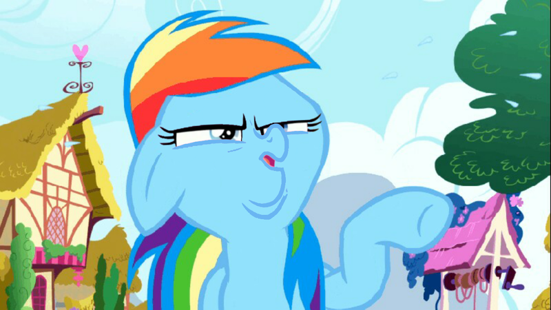 Size: 1280x720 | Tagged: safe, derpibooru import, edit, edited screencap, screencap, diamond tiara, rainbow dash, pegasus, pony, friendship is magic, arin hanson face, face swap, female, solo, wat, wrong eye color