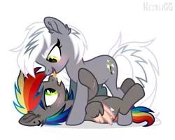 Size: 2000x1600 | Tagged: suggestive, artist:keyrijgg, derpibooru import, oc, oc:keyrijgg, earth pony, pegasus, pony, art, biseksual, female, kissing, lesbian, simple background, two ponys, white background