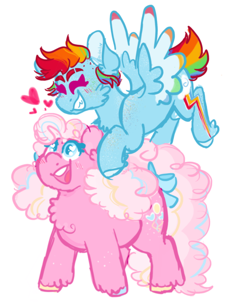 Size: 1122x1459 | Tagged: safe, artist:bubaiuv, deleted from derpibooru, derpibooru import, pinkie pie, rainbow dash, earth pony, pegasus, pony, alternate design, bow, chubby, colored wings, colored wingtips, female, heart, lesbian, mare, outline, pinkiedash, shipping, simple background, tail bow, transparent background, white outline, wings