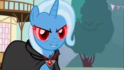 Size: 1280x720 | Tagged: alicorn amulet, derpibooru import, glowing eyes, magic duel, red eyes take warning, safe, screencap, solo, trixie