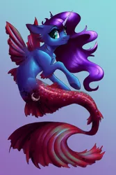 Size: 6000x9000 | Tagged: alicorn, artist:faline-art, derpibooru import, female, gills, gradient background, mare, merpony, princess luna, safe, seaponified, seapony luna, smiling, solo, species swap