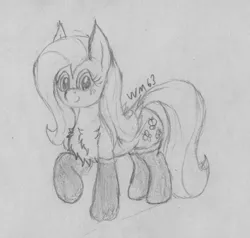 Size: 1903x1814 | Tagged: safe, artist:wapamario63, derpibooru import, fluttershy, pegasus, pony, /mlp/, chest fluff, clothes, cute, female, frilly socks, lineart, mare, monochrome, pencil drawing, socks, solo, traditional art