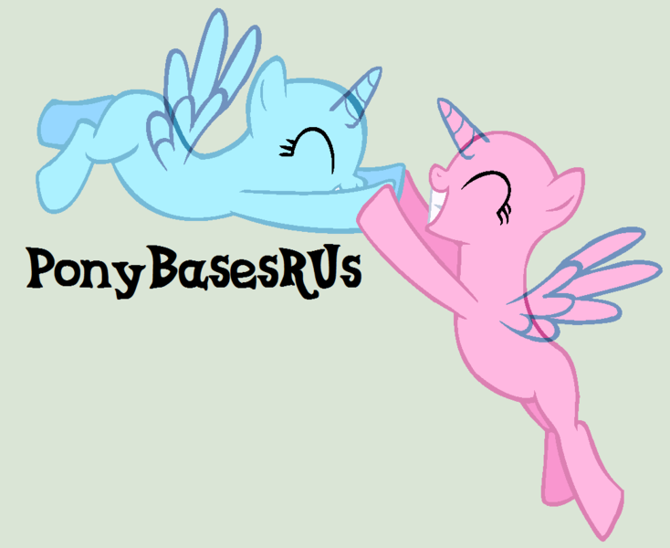 Size: 1050x858 | Tagged: alicorn, artist:ponybasesrus, bald, base, derpibooru import, duo, eyelashes, eyes closed, flying, grin, holding hooves, horn, safe, simple background, smiling, text, wings