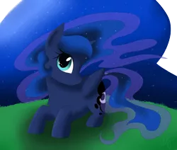 Size: 2600x2200 | Tagged: safe, artist:maravor, derpibooru import, princess luna, alicorn, pony, chest fluff, cute, cutie mark eyes, female, high res, looking at you, lunabetes, mare, night, profile, prone, simple background, solo, stars, transparent background, wingding eyes