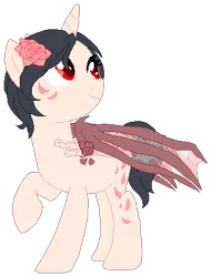 Size: 310x407 | Tagged: alicorn, alicorn oc, artist:skulifuck, base used, derpibooru import, female, flower, flower in hair, horn, looking up, mare, oc, original species, raised hoof, safe, simple background, smiling, solo, transparent background, unofficial characters only, wings