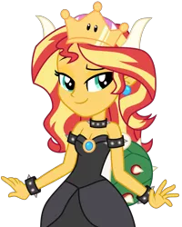 Size: 4800x6000 | Tagged: safe, artist:emeraldblast63, derpibooru import, sunset shimmer, equestria girls, bowsette, clothes, cosplay, costume, crossover, crown, jewelry, new super mario bros. u deluxe, regalia, simple background, solo, super crown, transparent background