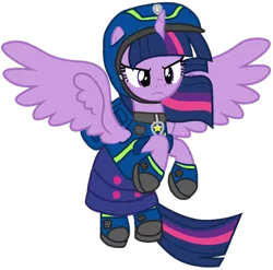 Size: 1072x1061 | Tagged: safe, artist:cloudyglow, artist:徐詩珮, derpibooru import, edit, vector edit, twilight sparkle, twilight sparkle (alicorn), alicorn, pony, series:sprglitemplight diary, series:sprglitemplight life jacket days, series:springshadowdrops diary, series:springshadowdrops life jacket days, alternate universe, chase (paw patrol), clothes, female, paw patrol, simple background, solo, spy chase (paw patrol), transparent background, vector