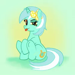 Size: 1773x1773 | Tagged: safe, anonymous artist, derpibooru import, lyra heartstrings, /mlp/, 4chan, bow, cute, drawthread, gradient background, hair bow, lyrabetes, mlem, silly, sitting on ground, tongue out