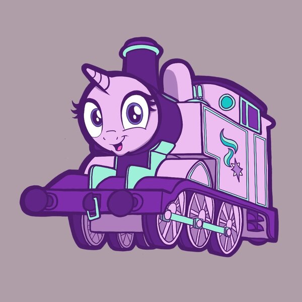 Size: 1080x1080 | Tagged: safe, artist:pastel bubblegum, derpibooru import, starlight glimmer, pony, unicorn, inanimate tf, smiling, smirk, solo, starlight express, starlight says bravo, thomas the tank engine, train, trainified, transformation, wat