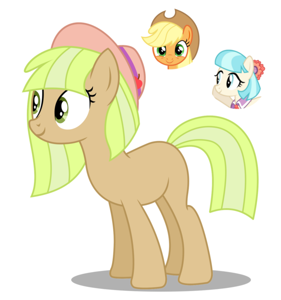 Size: 1280x1365 | Tagged: safe, artist:tenderrain46, derpibooru import, applejack, coco pommel, earth pony, pony, hat, magical lesbian spawn, offspring, parent:coco pommel, parents:cocojack, simple background, transparent background