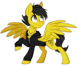 Size: 1100x930 | Tagged: safe, artist:higgly-chan, derpibooru import, oc, oc:reik eight, unofficial characters only, pegasus, pony, clothes, hoodie, simple background, smiling, solo, spread wings, transparent background, wings