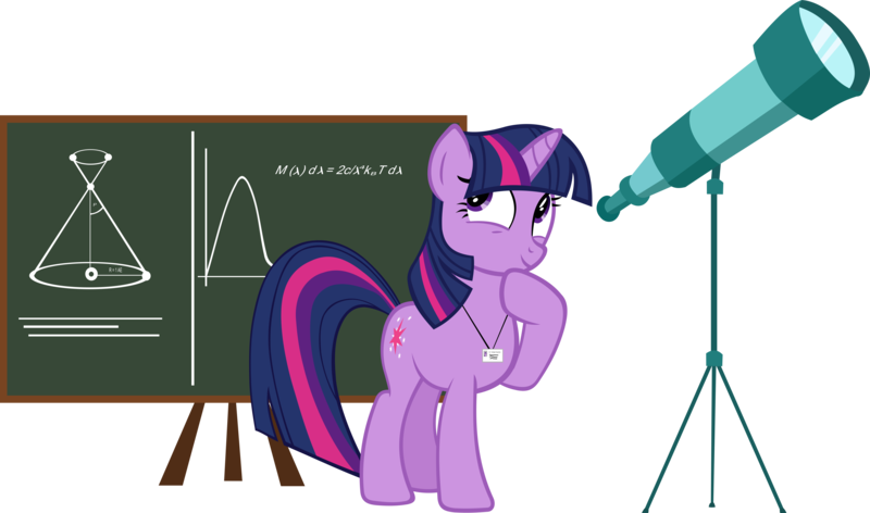 Size: 4671x2756 | Tagged: safe, artist:ironm17, derpibooru import, twilight sparkle, pony, unicorn, chalkboard, female, grin, high res, hoof on chin, looking sideways, mare, simple background, smiling, solo, telescope, transparent background, unicorn twilight, vector