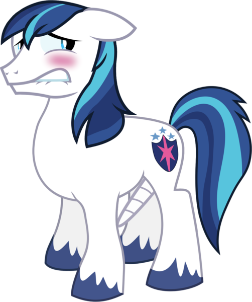 Size: 1006x1202 | Tagged: questionable, artist:firestorm-can, artist:frownfactory, derpibooru import, edit, edited edit, editor:slayerbvc, vector edit, shining armor, unicorn, blushing, embarrassed, floppy ears, horn, lip bite, looking back, lower horn, male, misplaced horns, simple background, solo, stallion, transparent background, vector