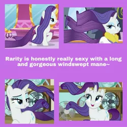 Size: 1773x1773 | Tagged: suggestive, derpibooru import, mr breezy, rarity, unicorn, it isn't the mane thing about you, rarity's biggest fan, spoiler:interseason shorts, air conditioner, appreciation, carousel boutique, cute, fans, female, lidded eyes, long hair, long mane, mare, ponyville spa, purple mane, raribetes, screencaps, spa robe, stupid sexy rarity, windswept hair, windswept mane, windswept tail