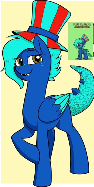 Size: 1294x2577 | Tagged: safe, artist:chippocat, derpibooru import, oc, oc:texture, dracony, dragon, hybrid, pony, pony town, hat, scales, top hat