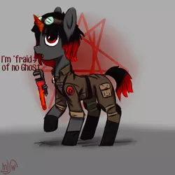 Size: 4000x4000 | Tagged: safe, artist:mjsw, derpibooru import, oc, oc:ada, pony, unicorn, d'lirium, ghostbusters, magic, monologue, pentagram, reference, sketch, talking, wrench