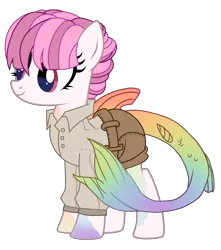 Size: 1926x2180 | Tagged: safe, artist:celestial-rue0w0, derpibooru import, oc, oc:prism marine, unofficial characters only, pony, sea pony, clothes, commission, eyeshadow, female, makeup, mare, markings, shirt, shorts, simple background, solo, transparent background